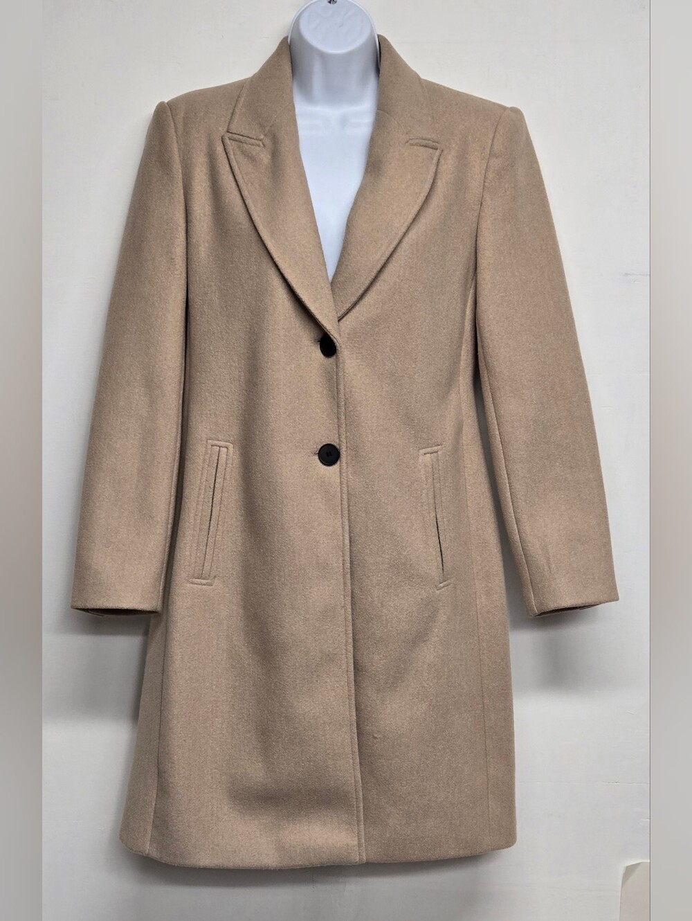 Zara S Winter Pea Coat Tan Midi Lapel Collar 100% Polyester With Wool Feel